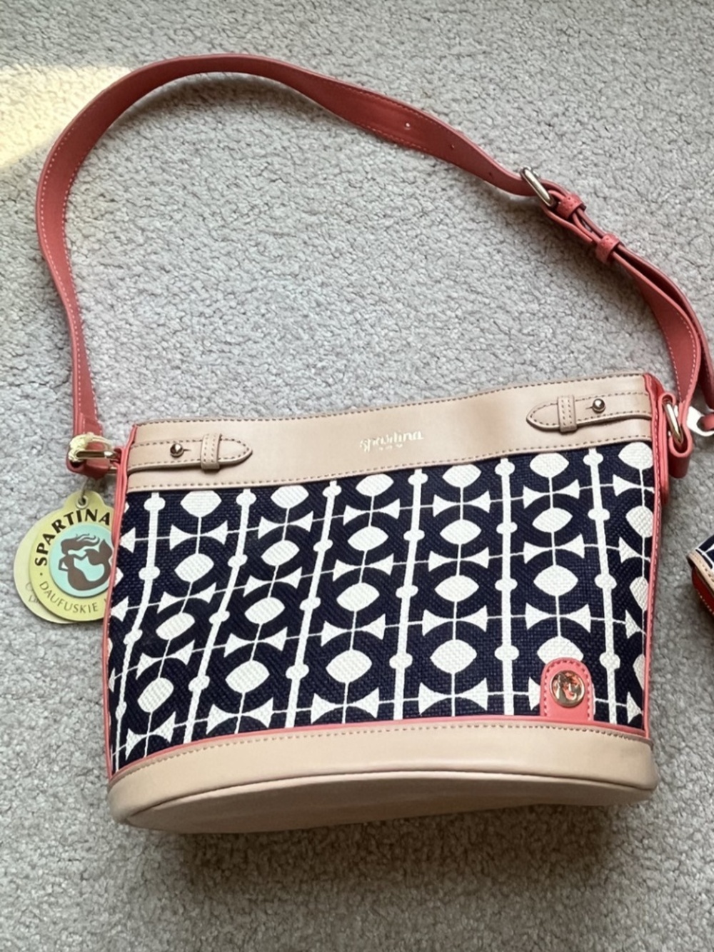 NEW WITH TAGS Spartina Hilton Head Isabelle Shoulder Bag, Coral, Navy & Cream